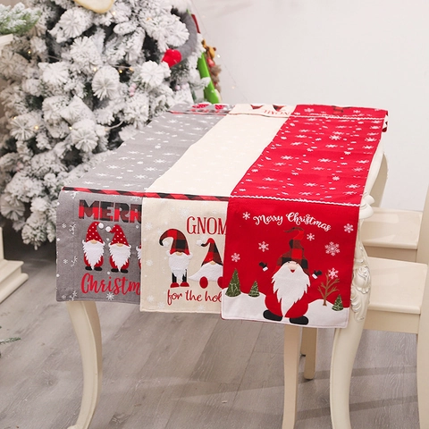 Chemin De Table Noël Lin Gnome Broderie Décoration Table Fête Bordure Carreaux Ornement Maison Festif
