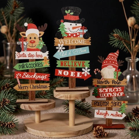 Décorations De Noël En Bois Panneau Signalisation Fêtes Table Bonhomme Neige Renne Gnome Style Ferme Hiver Décoration Maison