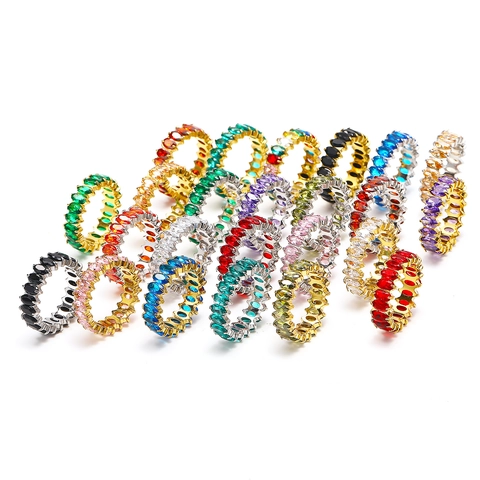 Luxury Titanium Steel Eternity Ring 18K Gold Plated Oval Marquise Cubic Zirconia Fashion Hand Jewelry For Women