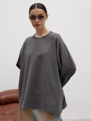 Women Long Sleeve T-Shirt Solid Color Cotton Round Neck Loose Fit Casual Soft Breathable Drop Shoulder Top