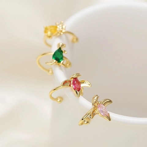 Cute Dinosaur Ear Cuffs Non Piercing Animal Clip On Earrings Gold Plated Brass Cubic Zirconia Jewelry For Women Girls
