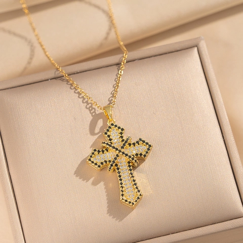 Kruis Hanger Ketting Koper Zirkoon Ingelegd Religieuze Elegante Minimalistische Sieraden Voor Dames
