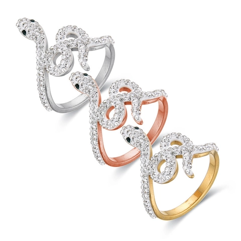 Personalized Stainless Steel Snake Ring For Women Pave Rhinestone Animal Shape Coiled Finger Ring Fashion Jewelry Gift
