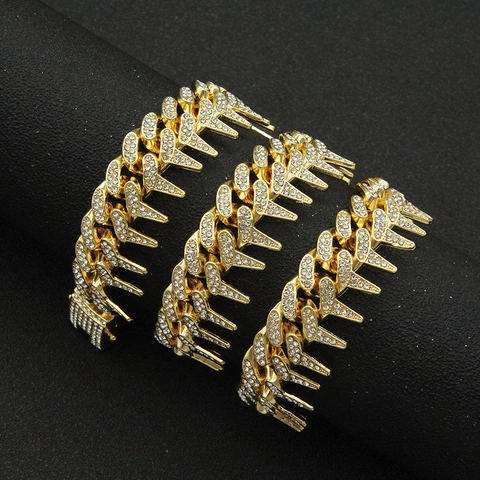 Collana a Catena Cubana con Punte Hip Hop da Uomo in Lega con Pavé di Strass Catena Geometrica Gioielli Iced Out per Feste
