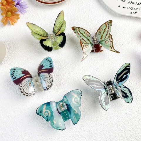 Butterfly Hair Claw Clip Realistic Acrylic Gradient Wing Shark Hairpin Fashion Hair Accessories For Women