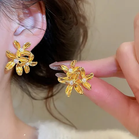 Orecchini A Lobo Con Fiori E Künstliche Perle Con Perno In Argento Vintage Francese Eleganti Gioielli In Rame Placcato Oro Per Donna