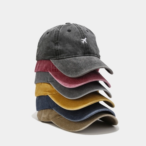 Cappello Da Baseball In Cotone Lavato Retrò Con Ricamo Di Aereo Berretto Da Sole Vintage Distressed Unisex Regolabile