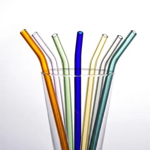 Borosilicate Glass Drinking Straws Reusable Colorful Heat Resistant Straight And Bent Eco Friendly Smooth Tip