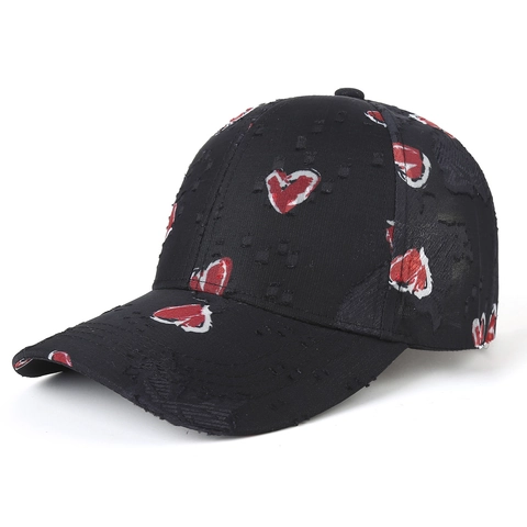 Honkbalpet Met Hartjesprint Polyester Ademend Zonbescherming Outdoor Streetwear Hoed Voor Heren Dames
