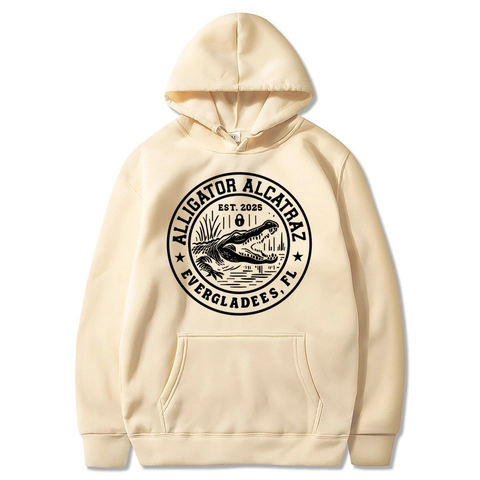 Felpa Con Cappuccio Grafica Alligator Alcatraz Da Uomo Pullover A Maniche Lunghe Con Tasca A Marsupio In Pile Retro Americano
