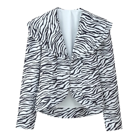 Women Zebra Print Blazer Jacket And Split Skirt Twill Long Sleeve Lapel High Waist Chic Streetwear Polyester Outfit