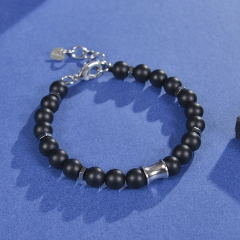 Men Beaded Bracelet Stainless Steel Natural Matte Stone Lava Rock Map Stone Adjustable Fashion Geometric Jewelry Gift