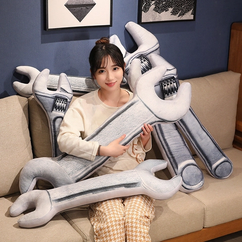 Creative Simulation Wrench Plush Pillow Realistic Industrial Tool Shaped Stuffed Toy Soft Decorative Sofa Cushion Home Decor Props Gift