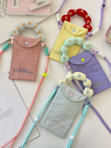 Bestickte Buchstaben Umhängetasche Handy Polyester Kontrastfarbe Wolken Griff Verstellbarer Geflochtener Gurt Süße Kleine Schultertasche