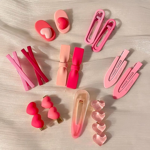 Süße Rosa Haarklammern Für Mädchen Kunststoff Harz Metall Herz Schleife Design Kinder Haarnadeln Haarschmuck