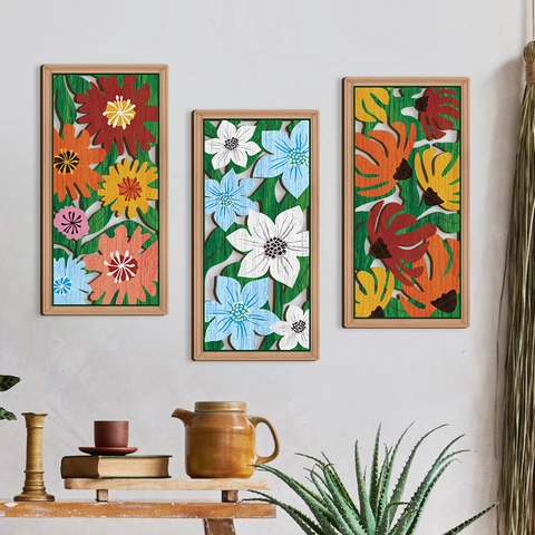 Bohemian Wood Floral Wall Art Panels Abstract Hollowed Poplar Decorative Hanging Plaques For Living Room Bedroom Home Decor