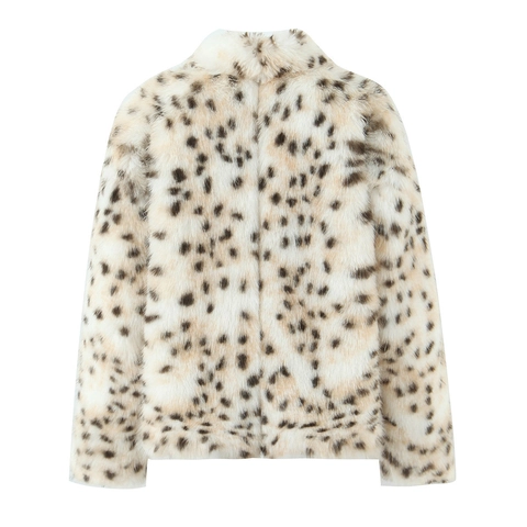 Leopardenmuster Kunstpelzmantel Damen Langarm Flauschig Revers Winter Warme Oberbekleidung Mode