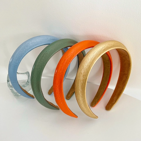 PU Leather Padded Headband Vintage Solid Color Wide Crinkle Grain Hairband Retro Hair Accessories For Women