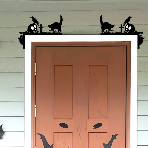 Décoration de Coin en Bois Halloween Fantôme Citrouille Toile d'Araignée Cadre de Porte Silhouette Sorcière Maison Fête Murale