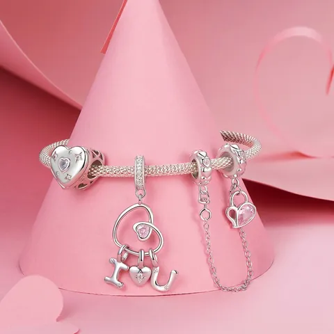 925 Sterlingsilber Rosa Herz Charms Zirkonia I Love You Anhänger Für DIY Armband Valentinstag Schmuck Geschenk Für Damen