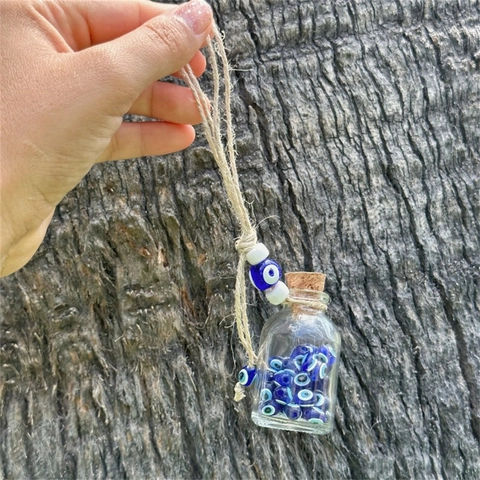 Evil Eye Glass Bottle Hanging Ornament Nazar Beads Wishing Bottle Cork Hemp Rope Home Car Decoration Gift Protection