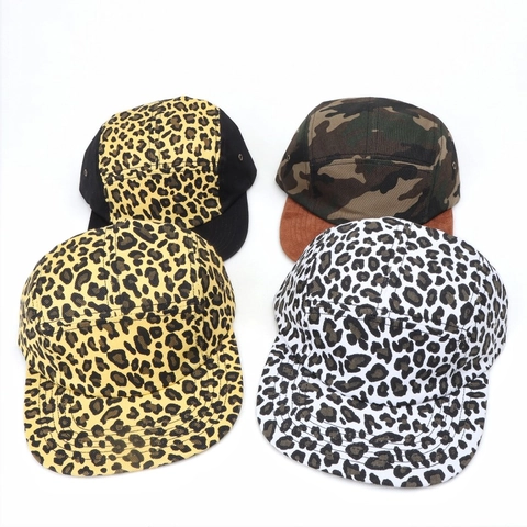 5 Panel Camper Hut Leopardenmuster Camouflage Flache Krempe Streetwear Hip Hop Baseballkappe Verstellbar Polyester Baumwolle Unisex