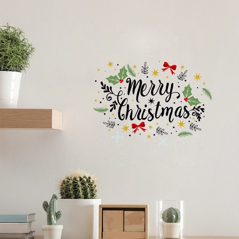 Merry Christmas Wall Stickers PVC Removable Art Lettering Decals For Home Window Glass Decoration Festive Holiday Ornament
