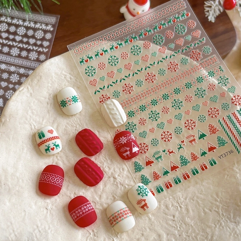Christmas Nail Stickers 3D Embossed Snowflake Reindeer Design DIY Manicure Decoration Winter Holiday Nail Art Decals