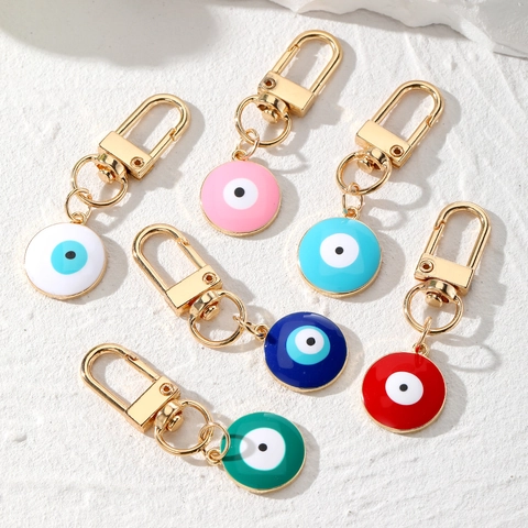 Evil Eye Schlüsselanhänger Legierung Emaille Rund Nazar Glücksbringer Schlüsselring Tasche Anhänger Ethno Stil Schmuck