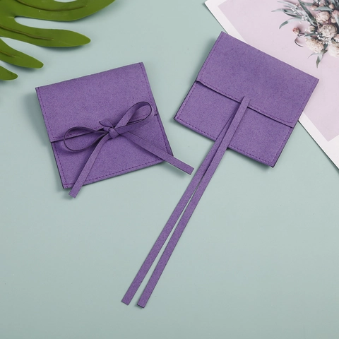 Microfiber Jewelry Pouch With Ribbon Bow Square Suede Jewelry Packaging Bag For Ring Necklace Earring Storage Gift Wrap Envelope Pouch