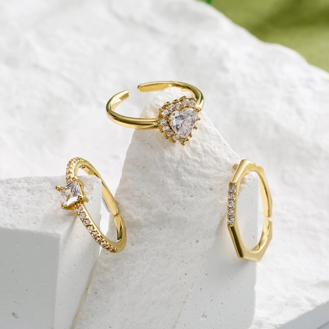Verstellbarer Offener Ring Kupfer 18K Vergoldet Herz Quadrat Sechseck Geometrisch Micro Pave Zirkonia Schmuck Damen