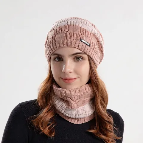 Cappello In Maglia E Sciarpa Invernale Foderato In Pile Beanie Caldo Scaldacollo A Righe Acrilico Per Uomo Donna