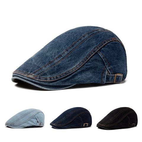 Retro Washed Denim Beret Hat For Women Men Adjustable Cotton Flat Cap Vintage Newsboy Ivy Cabbie Hat Sun Protection Daily Accessory