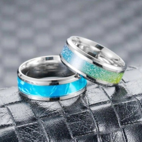 Fashion Stainless Steel Ring For Men Women Shell Inlay Drip Glue Minimalist Geometric Band Daily Commute Jewelry Ring Gift