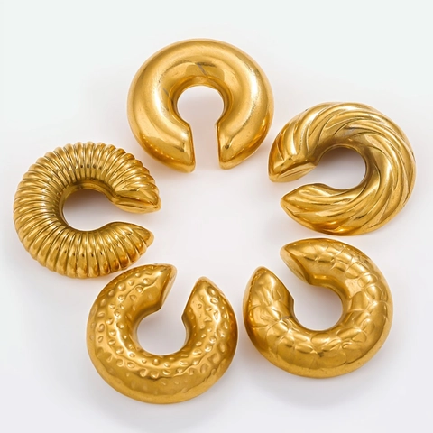 Σκουλαρίκια Ear Cuffs Από Ατσάλι Τιτανίου Χωρίς Τρύπημα Ρετρό Σχήμα C Με Υφή Σφυρήλατα Στριφτά Για Γυναίκες Κοσμήματα Μόδας