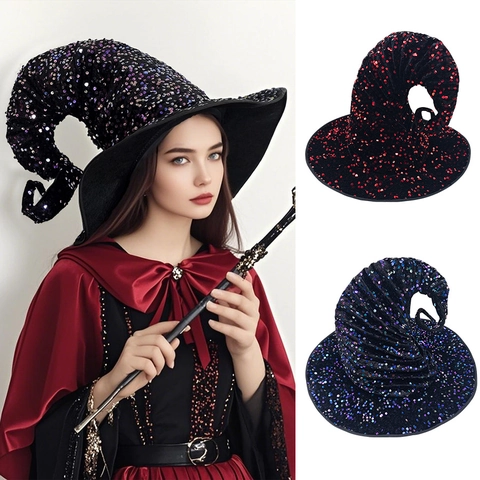Sequined Hexenhut Glitzer Halloween Cosplay Party Requisite Zubehör Faltbar Drahtrand Für Damen
