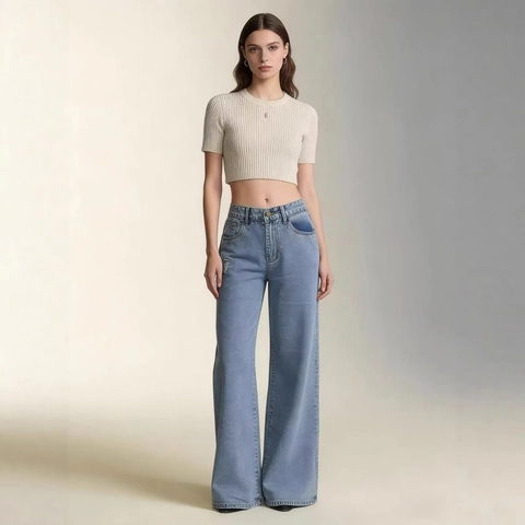 Jean Femme Taille Haute Jambe Large Denim Coton Délavé Pantalon Droit Style Décontracté Vintage