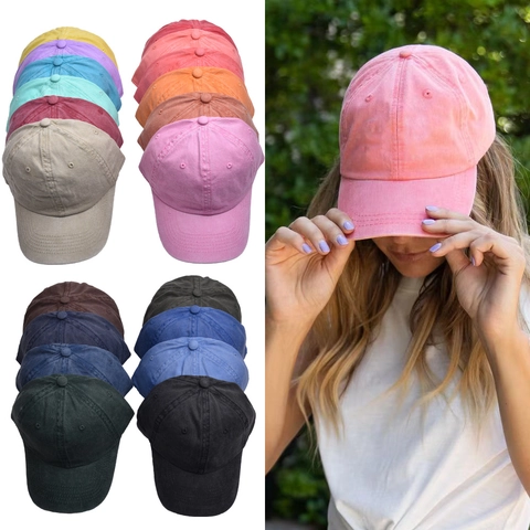 Washed Cotton Baseball Cap Retro Distressed Solid Color Vintage Adjustable Hat For Outdoor Sports Men Women