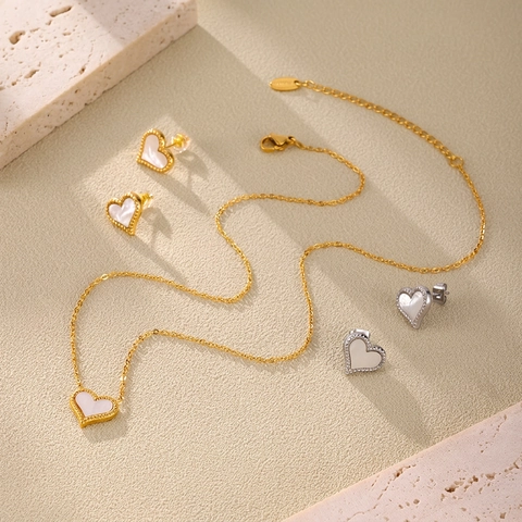 Edelstahl Herz Natur Perlmutt Schmuck Vintage Perlenrand Anhänger Halskette Oder Ohrstecker Geschenk Für Damen