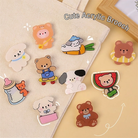 Spilla In Acrilico Cartone Animato Pin Orso Cane Coniglio Distintivo Per Borsa Vestiti Decorazione Accessori Kawaii Regalo