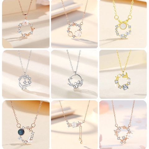 Elegante Collar de Plata de Ley S925 con Colgante de Guirnalda de Flores y Mariposa de Circonia para Mujer Joyería Regalo