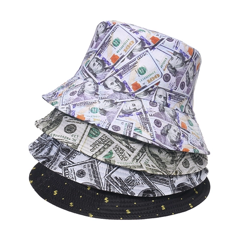 Sombrero De Pescador De Poliéster Con Estampado De Billetes De Dólar Streetwear Vintage Protección Solar Unisex