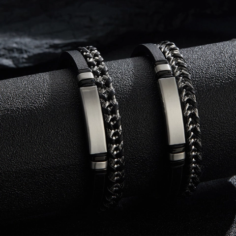 Pulsera De Cuero Trenzado Para Hombre Acero Inoxidable Cierre Magnético Multicapa Joyería Moderna