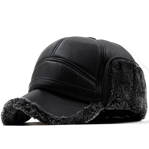 Cappello Invernale Da Uomo Trapper Pelle PU Fodera Ecopelliccia Antivento Protezione Freddo Paraorecchie Caldo Stile Baseball