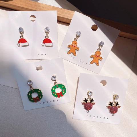 Orecchini Natale Carini Cartoni Animati Smalto Lega Con Strass E Perno In Argento Sterling 925 Regalo Vacanze Donne