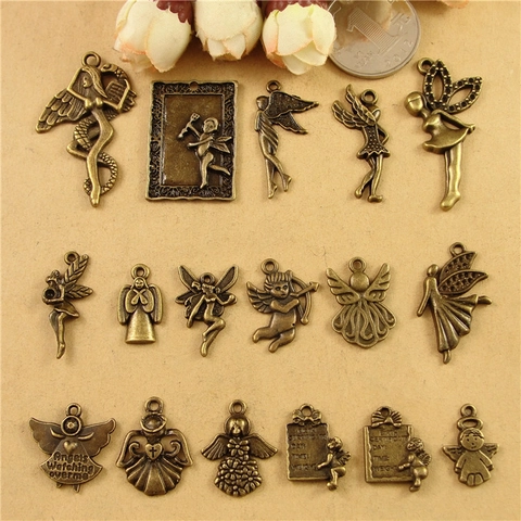 Angel Wings Fairy Cupid Charms Antique Bronze Zinc Alloy Vintage Pendants For DIY Jewelry Making Bracelet Necklace