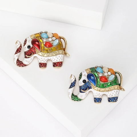 Broche de Elefante Vintage Esmalte Goteo de Aceite para Mujer Aleación Diamantes de Imitación Animal Pin Estilo Exótico Moda Accesorio Regalo