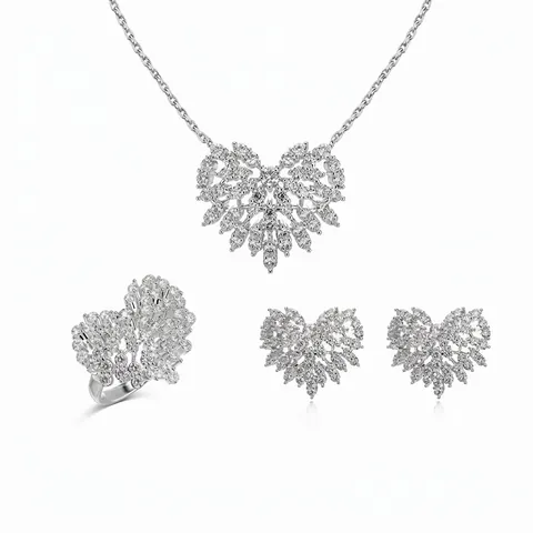 925 Sterlingsilber Herz Schmuck Halskette Ohrringe Ring Für Damen Elegant Zirkonia Eingelegt Hochzeit Accessoire Schmuck