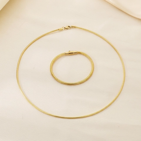 Collana E Bracciale In Acciaio Inossidabile A Catena A Serpente Gioielli Geometrici Minimalisti Da Donna Accessorio Placcato Oro 18K