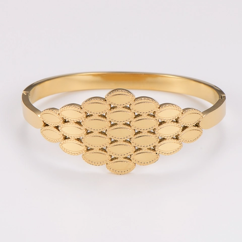 Bangle Bracelet 304 Stainless Steel Irregular Honeycomb Fish Scale Overlapping Design Gold Plated Jewelry For Women